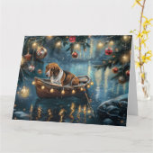 Amerikaanse Engelse Foxhound Christmas Feestelijke Kaart (Gele Bloem)