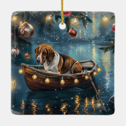 Amerikaanse Engelse Foxhound Christmas Feestelijke Keramisch Ornament (Achterkant)