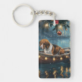 Amerikaanse Engelse Foxhound Christmas Feestelijke Sleutelhanger (Voorkant)