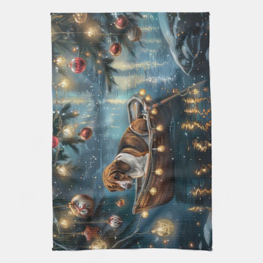 Amerikaanse Engelse Foxhound Christmas Feestelijke Theedoek (Verticaal)