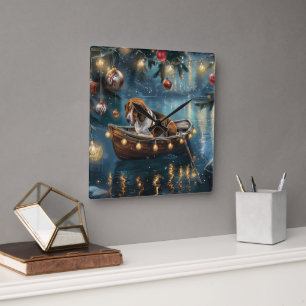 Amerikaanse Engelse Foxhound Christmas Feestelijke Vierkante Klok