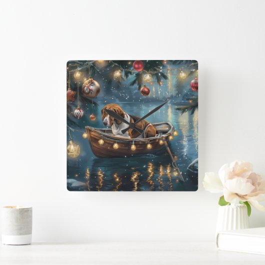 Amerikaanse Engelse Foxhound Christmas Feestelijke Vierkante Klok (Huis)