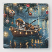 Amerikaanse Engelse Foxhound Christmas Feestelijke Vierkante Klok (Voorkant)