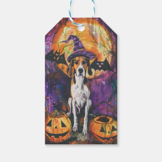 Amerikaanse Engelse Foxhound Halloween Pumpkin Cadeaulabel (Voorkant)