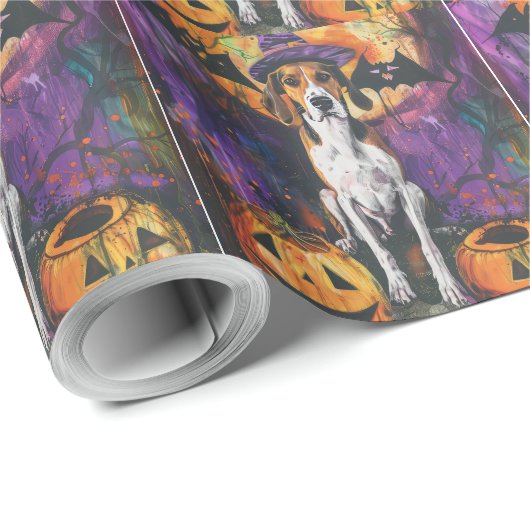 Amerikaanse Engelse Foxhound Halloween Pumpkin Cadeaupapier (Rol Hoek)
