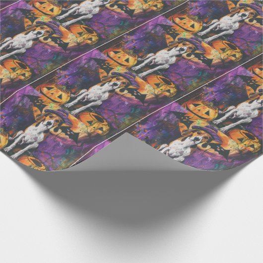 Amerikaanse Engelse Foxhound Halloween Pumpkin Cadeaupapier (Hoek)