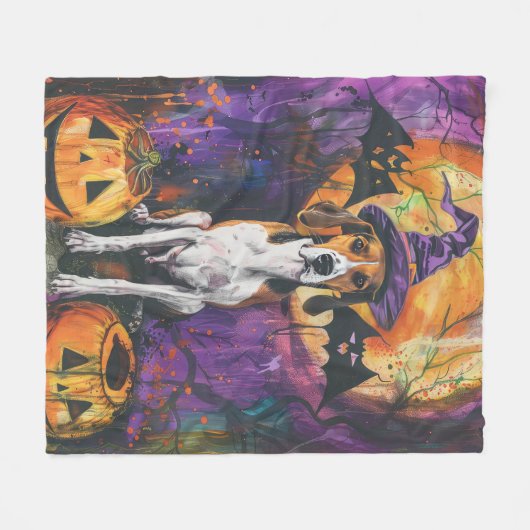 Amerikaanse Engelse Foxhound Halloween Pumpkin Fleece Deken (Voorkant (Horizontaal))