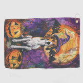 Amerikaanse Engelse Foxhound Halloween Pumpkin Golfhanddoek (Horizontaal)