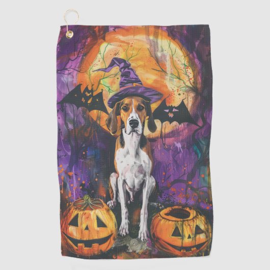 Amerikaanse Engelse Foxhound Halloween Pumpkin Golfhanddoek (Voorkant)