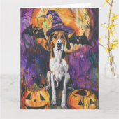 Amerikaanse Engelse Foxhound Halloween Pumpkin Kaart (Gele Bloem)