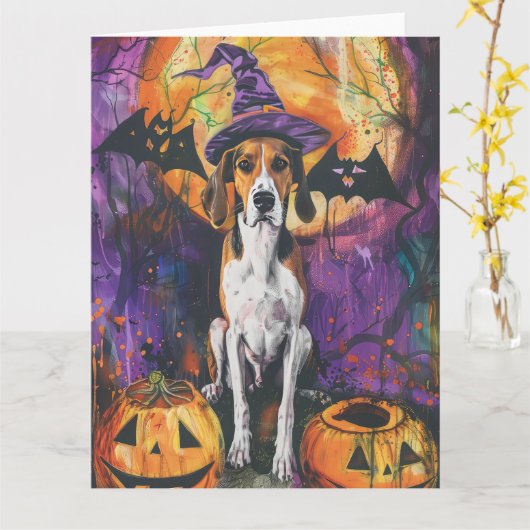 Amerikaanse Engelse Foxhound Halloween Pumpkin Kaart (Gele Bloem)