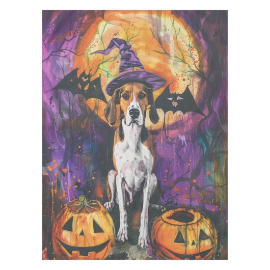 Amerikaanse Engelse Foxhound Halloween Pumpkin Tafelkleed (Voorkant)