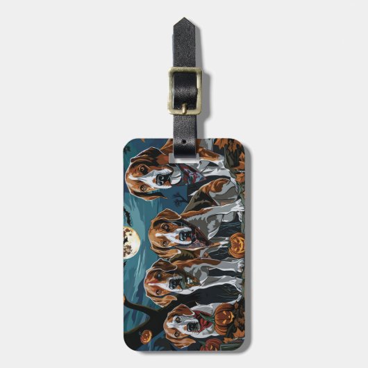 Amerikaanse Engelse Foxhound Halloween Spooky Bagagelabel (Voorkant verticaal)