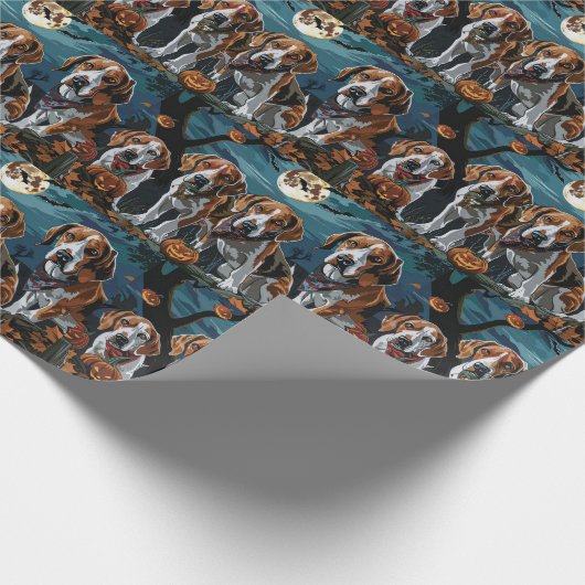 Amerikaanse Engelse Foxhound Halloween Spooky Cadeaupapier (Hoek)