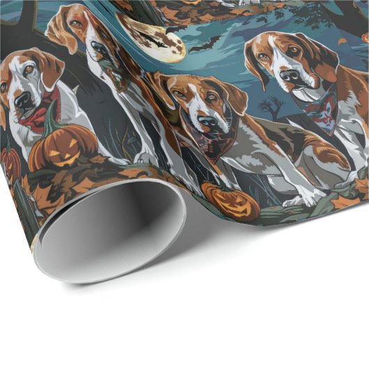 Amerikaanse Engelse Foxhound Halloween Spooky Cadeaupapier (Rol Hoek)
