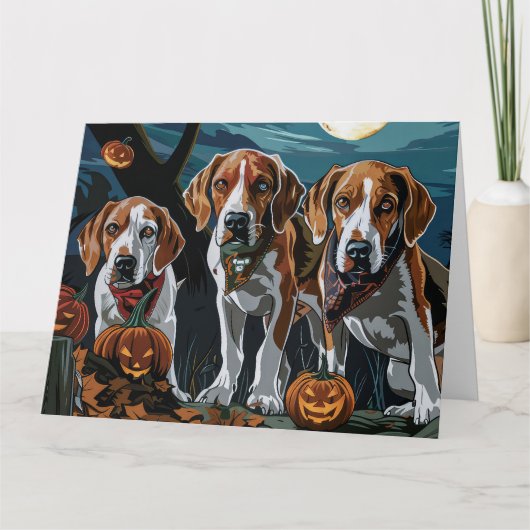 Amerikaanse Engelse Foxhound Halloween Spooky Kaart (Voorkant)
