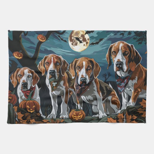 Amerikaanse Engelse Foxhound Halloween Spooky Theedoek (Horizontaal)