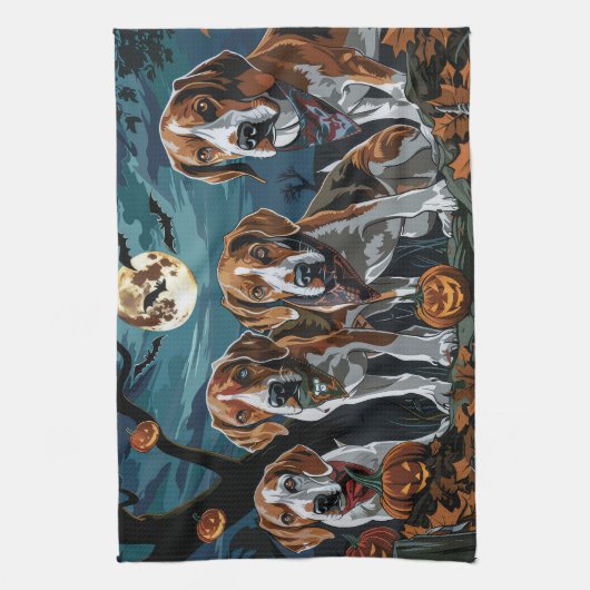 Amerikaanse Engelse Foxhound Halloween Spooky Theedoek (Verticaal)