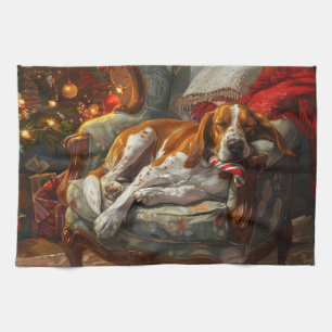 Amerikaanse Engelse Foxhound Hond Kerstmis Festief Theedoek