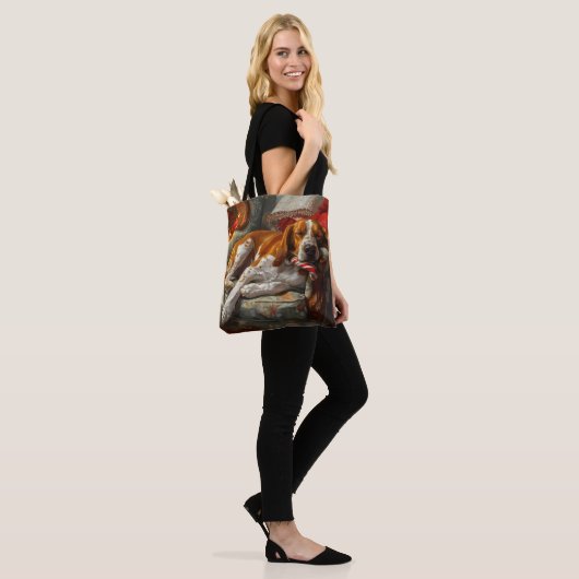 Amerikaanse Engelse Foxhound Hond Kerstmis Festief Tote Bag (Op model)