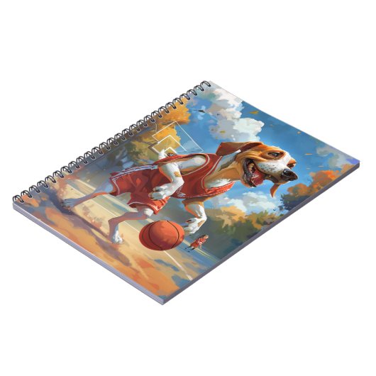 Amerikaanse Engelse Foxhound-hond speelt basketbal Notitieboek (Linkerzijde)