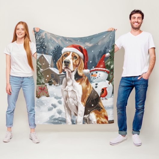 Amerikaanse Engelse Foxhound Hond Winter Kerstvreu Fleece Deken (In situ)