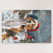 Amerikaanse Engelse Foxhound Hond Winter Kerstvreu Legpuzzel (Horizontaal)
