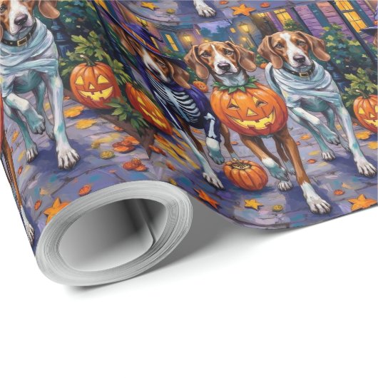 Amerikaanse Engelse Foxhound in Halloween kostuums Cadeaupapier (Rol Hoek)
