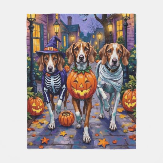 Amerikaanse Engelse Foxhound in Halloween kostuums Fleece Deken (Voorkant)
