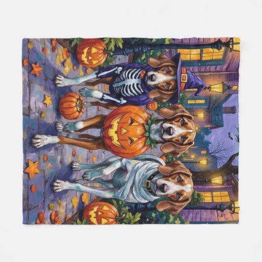 Amerikaanse Engelse Foxhound in Halloween kostuums Fleece Deken (Voorkant (Horizontaal))
