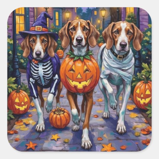 Amerikaanse Engelse Foxhound in Halloween kostuums Vierkante Sticker (Voorkant)