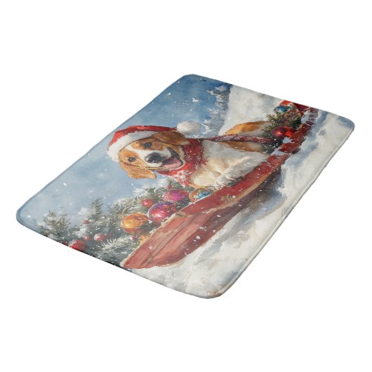 Amerikaanse Engelse Foxhound in Sledge Christmas Badmat (Gekanteld)