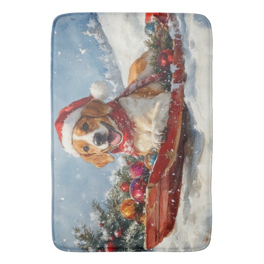 Amerikaanse Engelse Foxhound in Sledge Christmas Badmat (Voorkant Verticaal)
