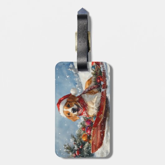 Amerikaanse Engelse Foxhound in Sledge Christmas Bagagelabel (Achterkant verticaal)