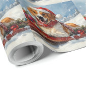Amerikaanse Engelse Foxhound in Sledge Christmas Cadeaupapier (Rol Hoek)