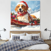 Amerikaanse Engelse Foxhound in Sledge Christmas Canvas Afdruk (Insitu (Slaapkamer))