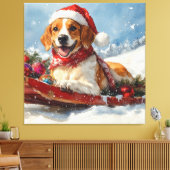 Amerikaanse Engelse Foxhound in Sledge Christmas Canvas Afdruk (Insitu (Woonkamer))