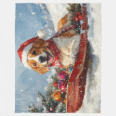 Amerikaanse Engelse Foxhound in Sledge Christmas Fleece Deken (Voorkant)