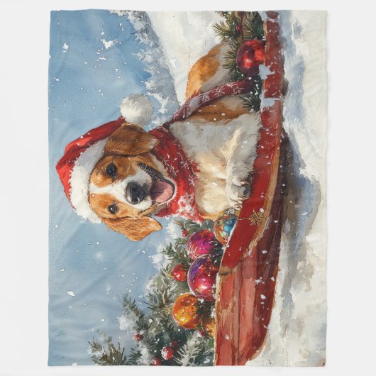 Amerikaanse Engelse Foxhound in Sledge Christmas Fleece Deken (Voorkant)