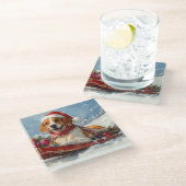 Amerikaanse Engelse Foxhound in Sledge Christmas Glazen Onderzetter (Schuin)