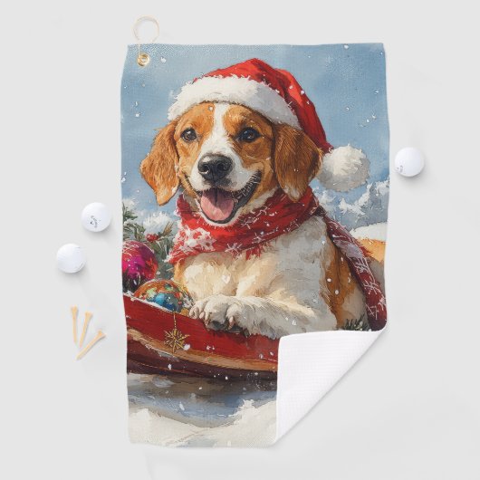 Amerikaanse Engelse Foxhound in Sledge Christmas Golfhanddoek (Insitu)