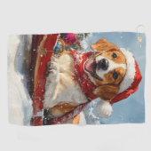 Amerikaanse Engelse Foxhound in Sledge Christmas Golfhanddoek (Horizontaal)