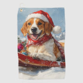 Amerikaanse Engelse Foxhound in Sledge Christmas Golfhanddoek (Voorkant)