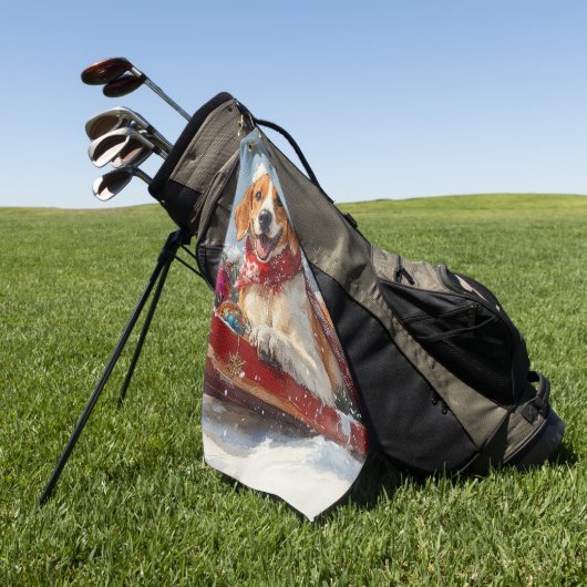 Amerikaanse Engelse Foxhound in Sledge Christmas Golfhanddoek (Groen)