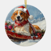 Amerikaanse Engelse Foxhound in Sledge Christmas Keramisch Ornament (Voorkant)