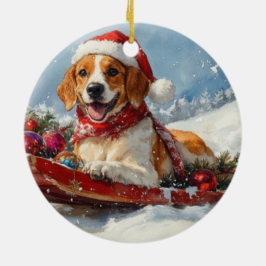 Amerikaanse Engelse Foxhound in Sledge Christmas Keramisch Ornament (Achterkant)