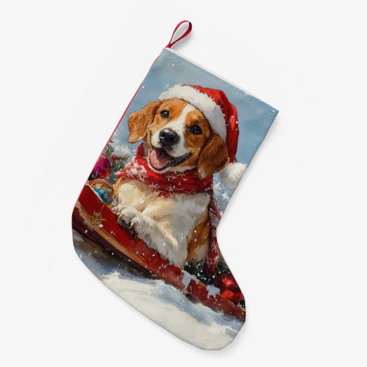 Amerikaanse Engelse Foxhound in Sledge Christmas Kleine Kerstsok (Voorkant (Hangend))
