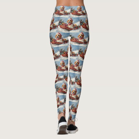 Amerikaanse Engelse Foxhound in Sledge Christmas Leggings (Achterkant)