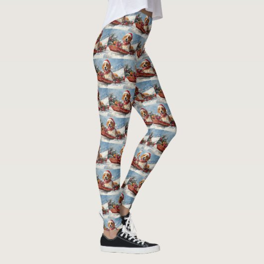 Amerikaanse Engelse Foxhound in Sledge Christmas Leggings (Rechts)