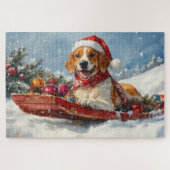 Amerikaanse Engelse Foxhound in Sledge Christmas Legpuzzel (Horizontaal)